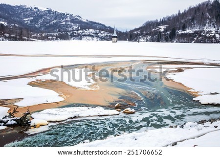 Disaster in a village with a polluted lake full with mining residuals in Romania, Alba, Geamana