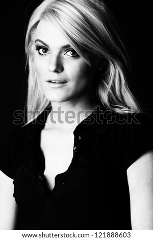 young female fashion model black and white head shot