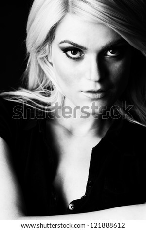 young female fashion model black and white head shot