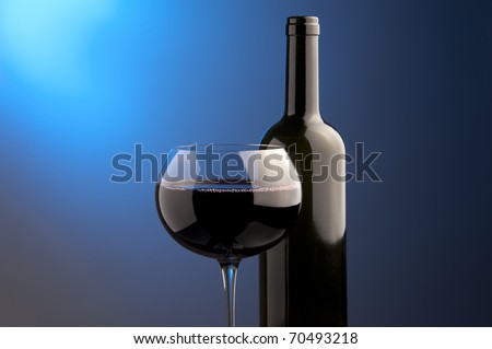a glass of red wine and a bottle details