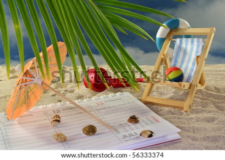 Umbrella Girls Calendar on Calendar  Lounge Chair And Umbrella On A Sandy Beach Stock Photo
