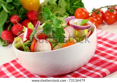 mixed salad with lettuce, tomato and radish