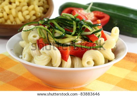 a white dish with a vegetarian pasta dish