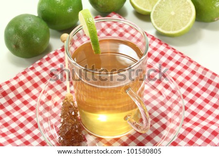 lemon tea in a glass with candy
