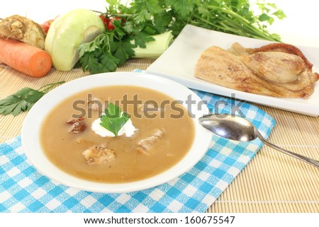fresh duck soup on a light background