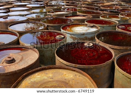 used and rusty chemical barrel storage