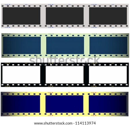 Set 35 mm film strip isolated on white background, texture