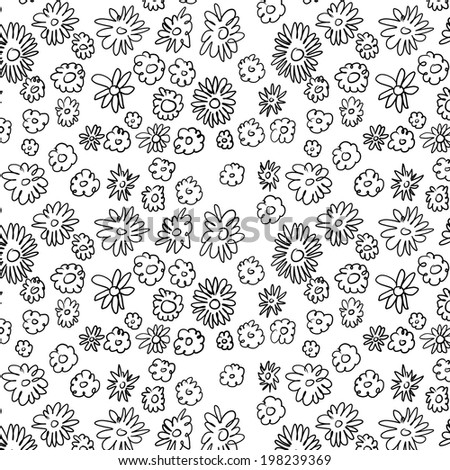 Seamless doodle floral pattern isolated on white background