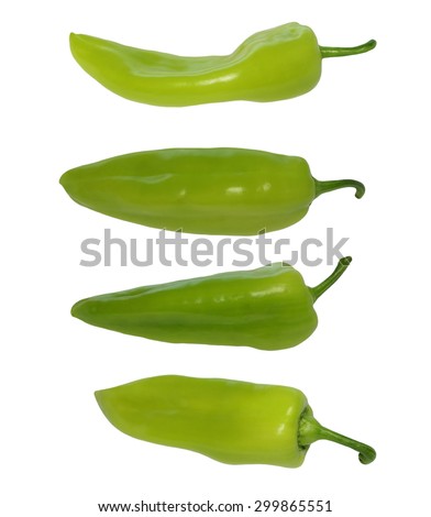 set green peppers isolated on white background