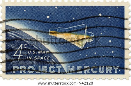 This is a scan of a 1950\'s vintage Project Mercury US postage stamp