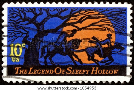 Vintage US Legend of Sleepy Hollow Halloween stamp. Ten cents.