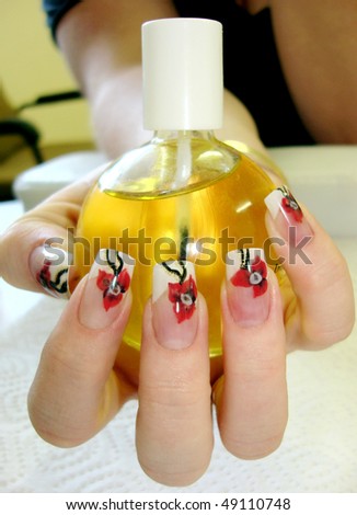 cuticle oil bottle  and acrylic nail design
