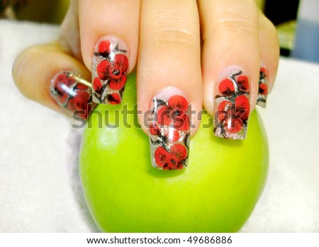 acrylic nail design and green apple