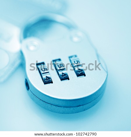 Lock with confidential code  closeup in blue color