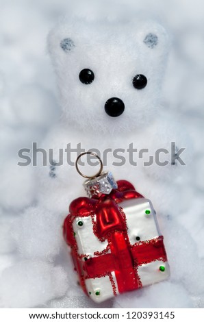 Christmas decoration bear cub, background for holidays card
