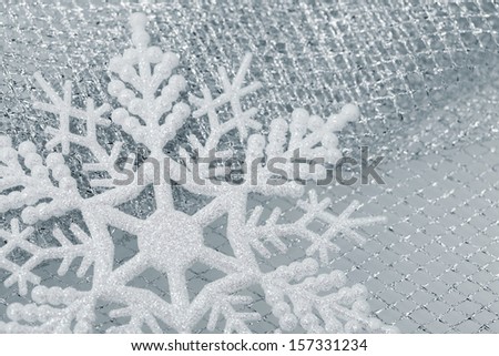 Christmas decorations -  toys  white snowflakes on silver material net