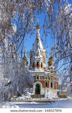 Winter scenery, nature and  golden cathedral in west  Kazakhstan, Uralsk