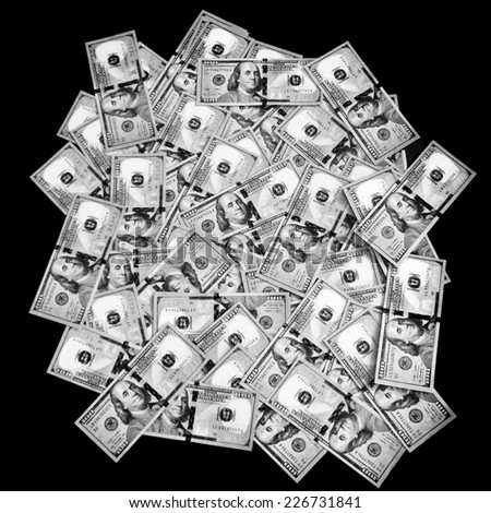 The money American dollars. Bundle of bank notes , black and white