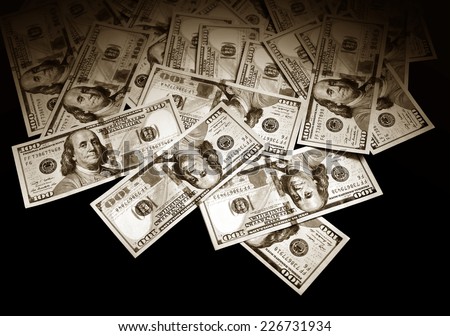 The money American dollars. Bundle of bank notes