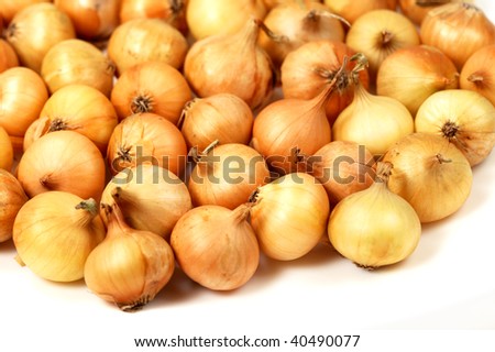 Small golden onion on a white plate