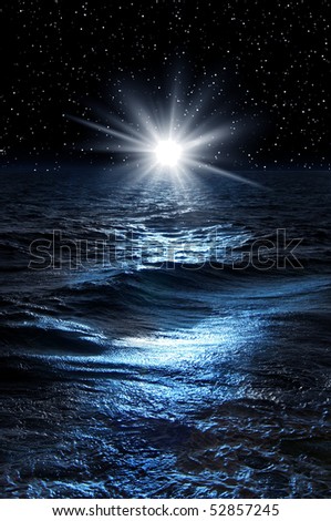 Night picture with sea  and star