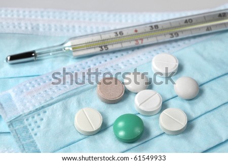 Medical  tablets and other chemist\'s objects ( thermometer)