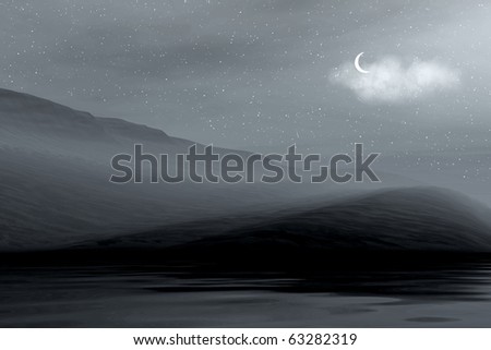 Night landscape - mountains in fog