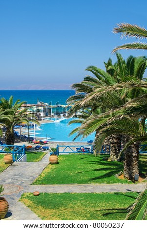 Landscape, hotel and pool on a Crete