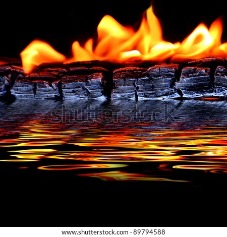 Fire and reflection in the water