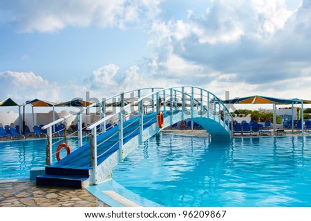 Landscape, bridge in pool  , hotel  on a Crete, the Greek island