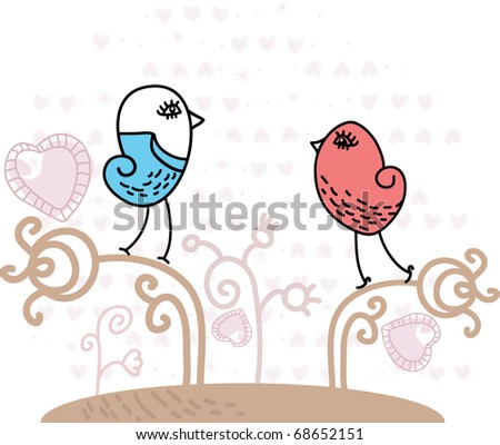 stock vector Valentine love birds hand drawn vector