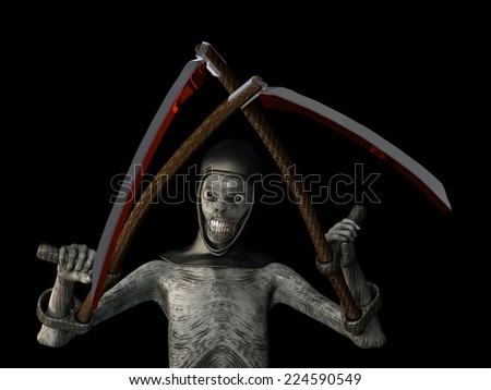 Reaper of Death - an undead monster carrying two scythes is ready for your soul. Happy Halloween