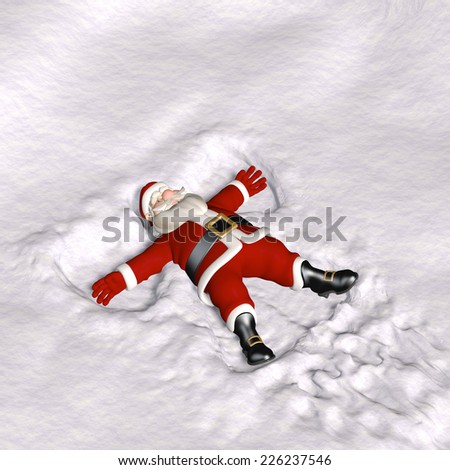 Santa Snow Angel - Santa laying on his back in the snow making snow angels.