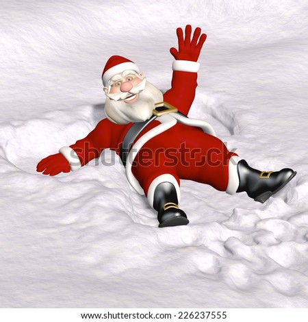 Santa Snow Angel - Santa\'s been making snow angels.  Santa sitting up and waving at you from the snow.