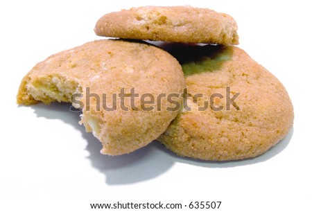 Cookies, one with a bite missing