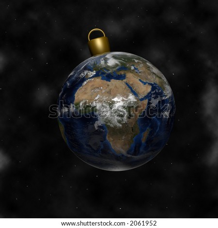 Earth as a Christmas Ornament. Africa, United Kingdom, Europe, Middle East