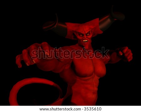 Devil drawn back with a fist ready to strike and a scowl on his face. Halloween is on the way.
