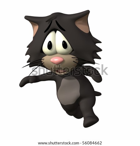 A Scared Cat Running. Isolated On A White Background Stock Photo 