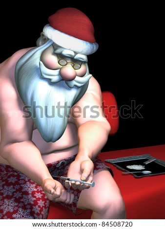 Santa Stress. Santa preparing to give himself a shot to reduce his stress. Isolated. Bah Humbug