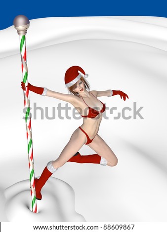 North Pole Dancing Elf. An elf doing a pole dance on the North Pole. Christmas humor.