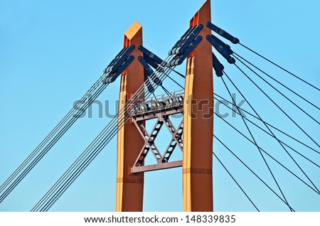 Bridge pylon with steel cable in Odessa, Ukraine