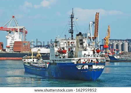 General cargo ship and port crane bridge, Odessa, Ukraine