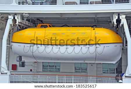 Safety lifeboat on deck of cruise ship