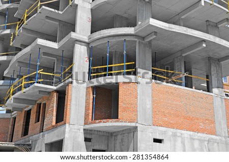 Building construction site from concrete and brick