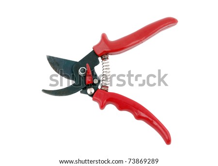 Red garden pruner, isolated on a white background