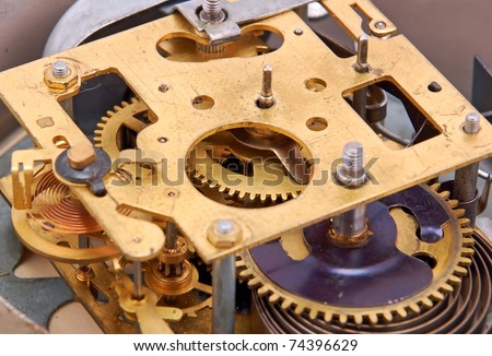 Inside the clock (watchwork), antique vintage clock mechanism