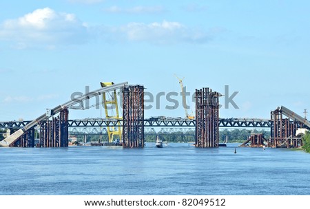 Bridge construction site across Dnieper river, Kiev, Ukraine