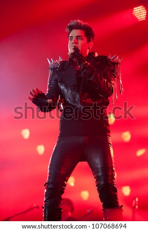 WROCLAW, POLAND - JULY 7:  Adam Lambert singing with Queen  during Rock in Wroclaw Festival on July 7, 2012 in Wroclaw, Poland