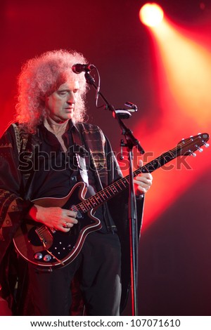WROCLAW, POLAND - JULY 7:  Brian May with Queen perform onstage during Rock in Wroclaw Festival on July 7, 2012 in Wroclaw, Poland