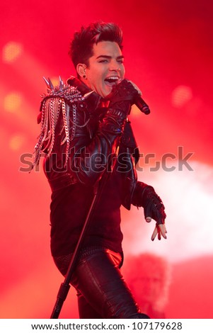 WROCLAW, POLAND - JULY 7:  Adam Lambert singing with Queen  during Rock in Wroclaw Festival on July 7, 2012 in Wroclaw, Poland